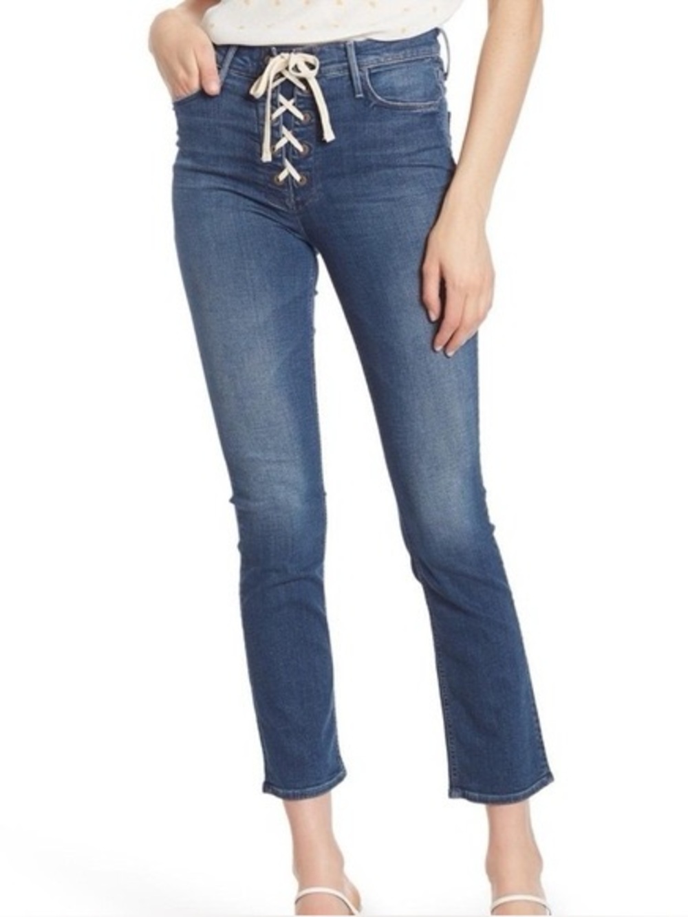 MOTHER Denim The Lace Up Dazzler High Waisted Ankle jeans 29 in Turn of the Tide